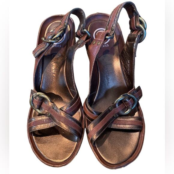 Cole Haan G series and Nike Air brown and copper wedge sandal shoes - Picture 1 of 6